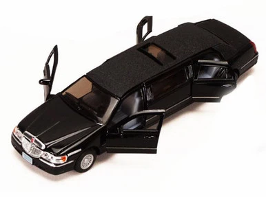1999 Lincoln Town Car Stretch Limousine, Black - Kinsmart 7001DK - 1/38 Scale Diecast Model Toy Car