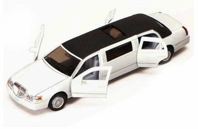 1999 Lincoln Town Car Stretch Limousine, White - Kinsmart 7001DW - 1/38 Scale Diecast Model Toy Car